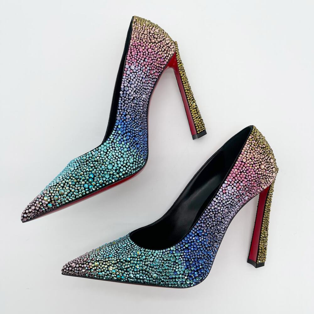 New Christian Louboutin Condora Strass Rainbow Crystal 100 Stiletto Heels EU 36 - Picture 6 of 13